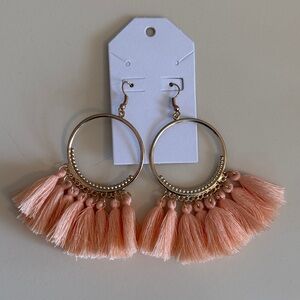 Gold Hoop Earrings with Peach Tassels - NEW